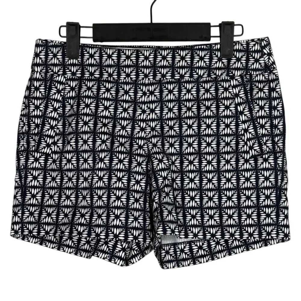 J. Crew City Fit Stretch Mid Rise Shorts Pockets Side Zipper 2 Navy Blue White